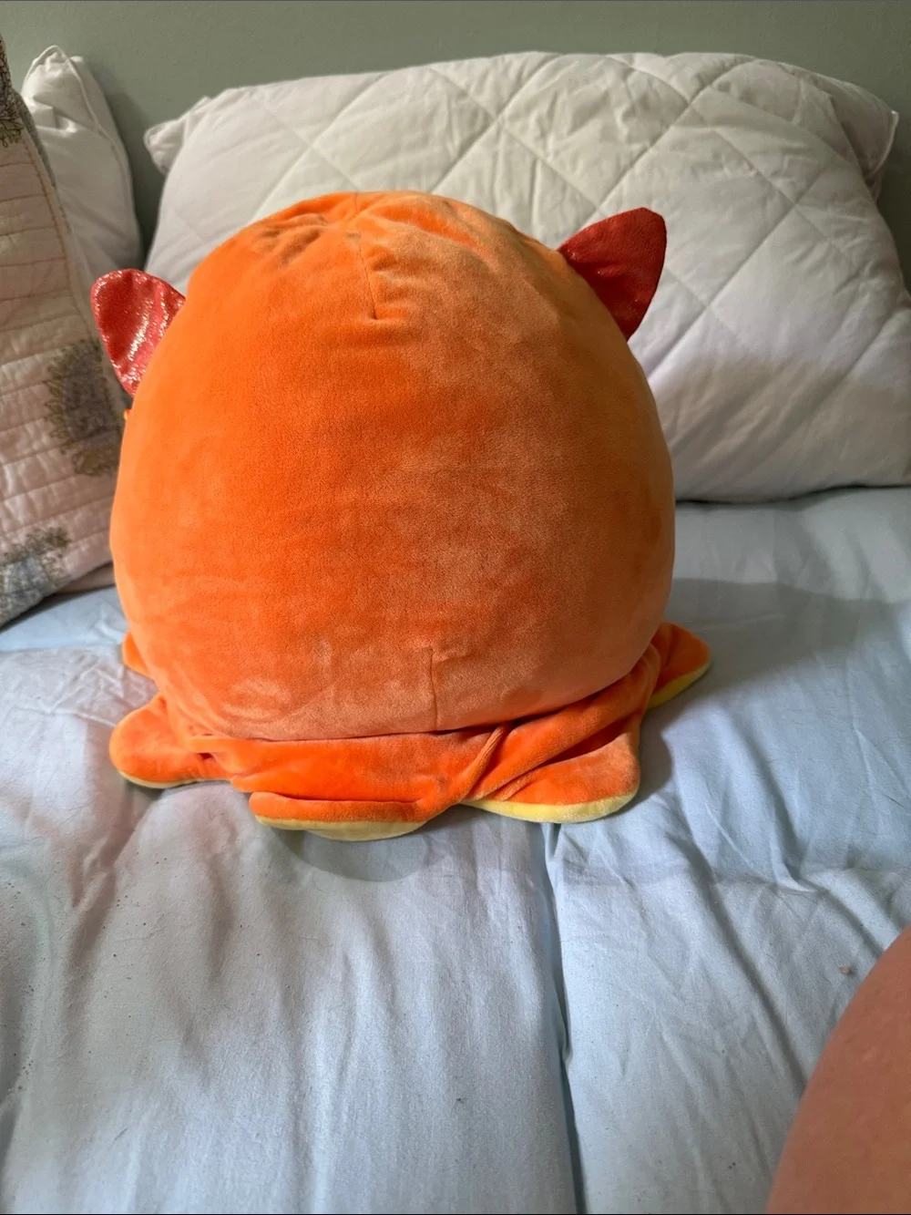 Squishmallows Orange Octopus Plush with Pink Cheeks and Shiny Red Ears